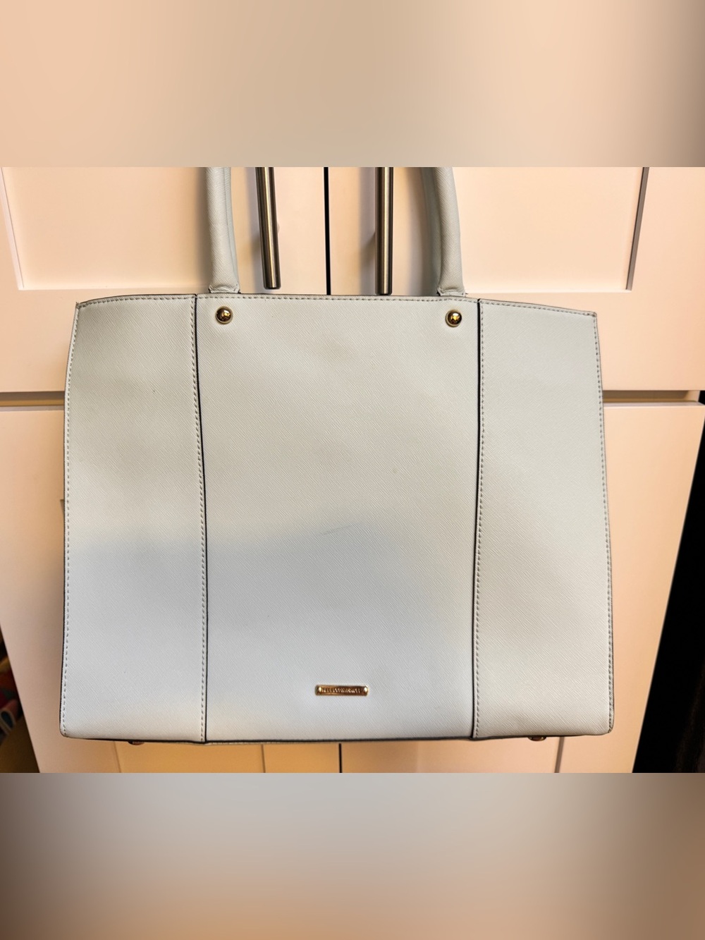 Rebecca Minkoff Pale Blue Structured Tote with Gold Accents